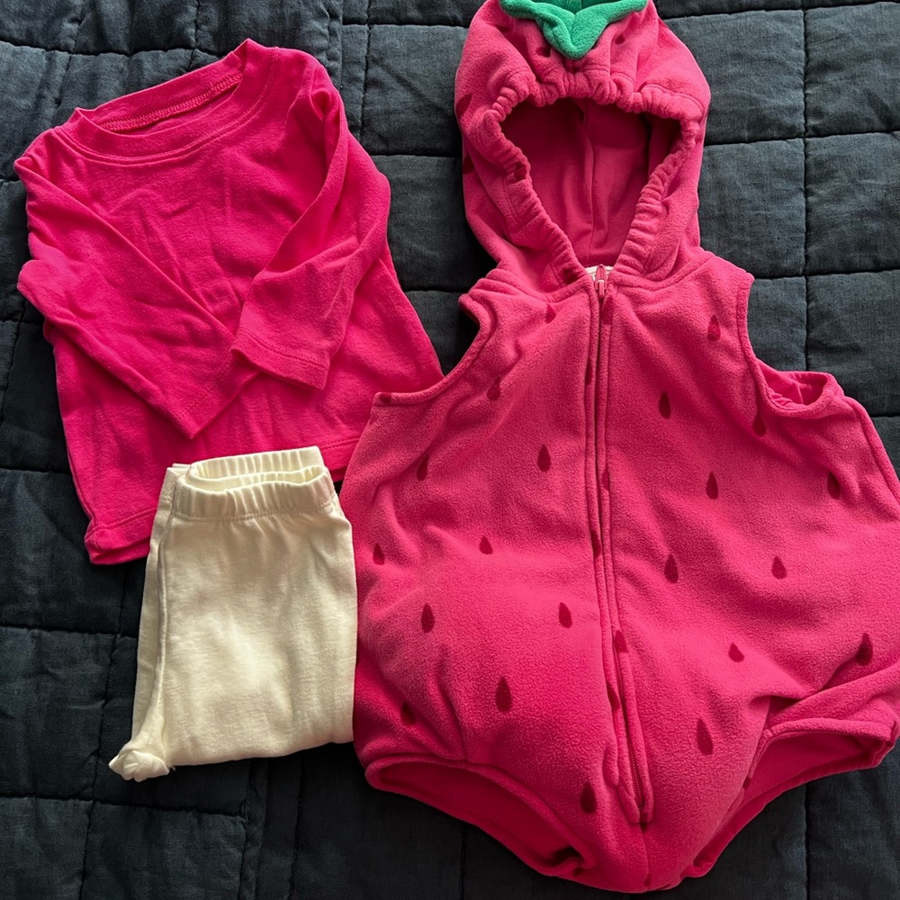 Pink Strawberry Costume Set with Cream Pants- Carter’s 3-6M